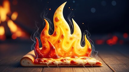 Pizza with blazing flames