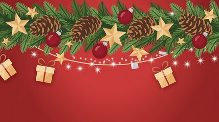 Festive christmas garland with pinecones and ornaments