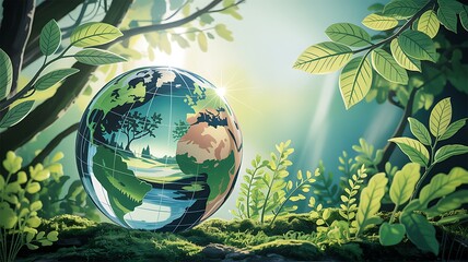 Globe in lush forest