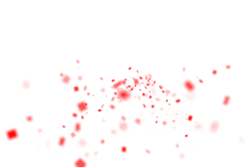 Soft shower of glowing red squares drifting upward across a clean white sky, tiny pixels of color spreading like playful digital confetti frozen in a lighthearted celebration of joy

