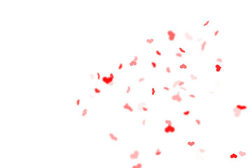 Tiny red hearts and petals drifting upward through bright white space, a soft, joyful confetti of love that seems to rise like warm feelings in a sweet, romantic daydream


