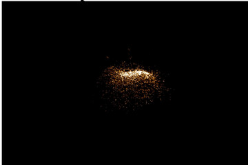 Concentrated cluster of fiery golden particles hanging in a sea of black, a brilliant core of light surrounded by a halo of drifting sparks frozen in midair like captured cosmic embers

