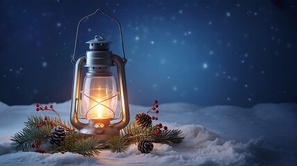 Lantern in snowy night