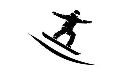 Dynamic Silhouette of a Snowboarder Speeding Down a Snowy Slope with Motion Lines on an isolated white background. © Shella