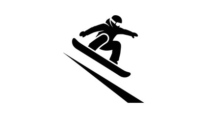 Dynamic Silhouette of a Snowboarder Descending a Slope on Isolated White Background © Shella