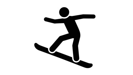 Obraz premium Simple Stick Figure Icon of a Snowboarder in Action on Isolated White Background