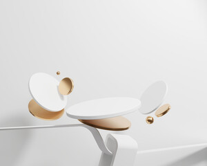 Minimal White and Gold Podium Platform For Product Display Showcase 3D Rendering	
