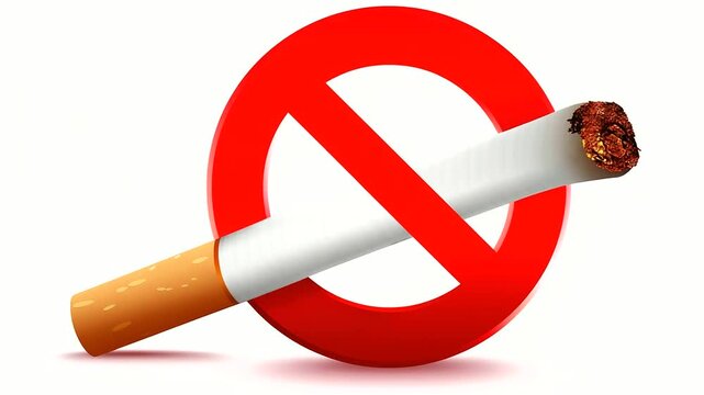 No smoking red prohibition circle symbol with crossed cigarette on clean white background, universal ban icon, health awareness graphic, simple clear design, with copy space