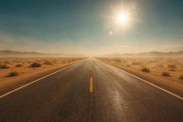 Fototapeta premium Endless Desert Road Under Bright Sun and Clear Sky