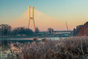 Rędziński Bridge after sunrise Wroclaw, Lower Silesia Poland.