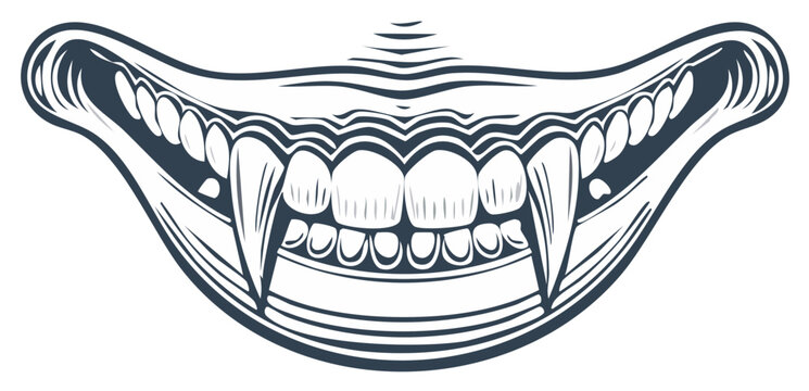 Menacing Vampire Mouth Graphic: Pointed Fangs, Sharp Teeth, Sinister Smile for Halloween