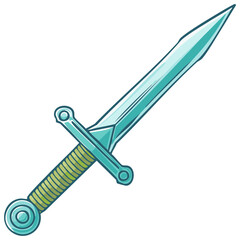Cartoon style fantasy sword with bright turquoise blade and green handle for gaming