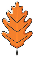 Vibrant orange autumn oak leaf in a simple graphic cartoon style illustrating fall season