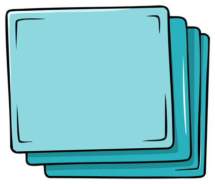 Cartoon style illustration of a stack of light blue note cards or pages.
