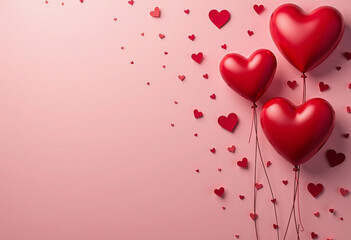 Valentine&rsquo;s Day sale background, red hearts, simple decorations, clean design, copy space