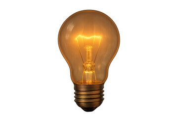 Incandescent light bulb glowing with bright filament, representing a new idea, creativity, electricity, and innovation on transparent background