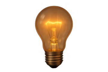 Incandescent light bulb glowing with bright filament, representing a new idea, creativity, electricity, and innovation on transparent background