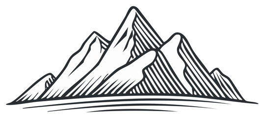 Stylized Mountain Range Landscape Illustration in Black and White
