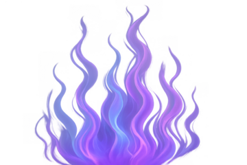 Abstract magic fire with wavy purple and blue flames creating an ethereal glow, rendered on a transparent background