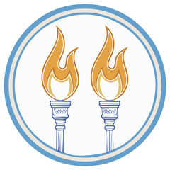 Torch illustration within a circle, representing flame, light, and energy