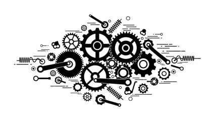 Abstract musical background featuring a mechanical gear design and industrial cogwheel vector illustration to symbolize engineering technology and business teamwork power
