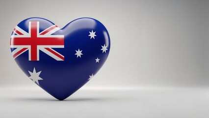 Heart with Australian flag in glossy 3D style patriotic concept on soft background with copy space