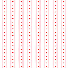 Small hearts hand drawn vintage pattern. Cute small hearts and wavy stripes girly print