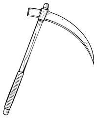 Grim Reaper's scythe hand drawn illustration, isolated, white background