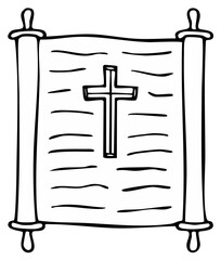 Christian cross on a scroll illustration, religious symbol design