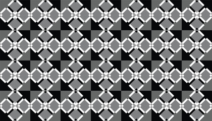 Seamless black and gray geometric pattern with repeating diamond and square motifs arranged in a structured grid