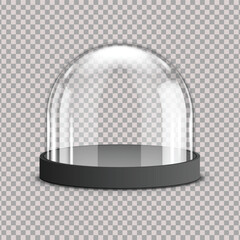 Glass dome display case with black base on transparent checkered background, empty showcase for exhibit, museum display protection, clear bell jar © Peerlesszone