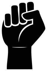 Raised fist symbol in solid black silhouette, empowerment and strength metaphor, unity, and solidarity in vector graphic