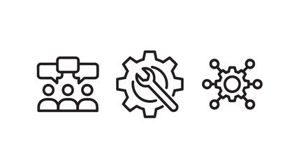 Simple Line Icons for Teamwork and Settings in Minimalist Design with Black Color on White Background for Web UI