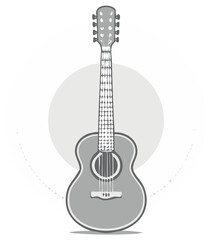 Naklejka premium Acoustic Guitar Illustration - Musical Instrument Art in Gray Tones