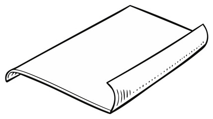 Illustrated rolled-up paper corner in grayscale. Outline of folded edge and layered surface.