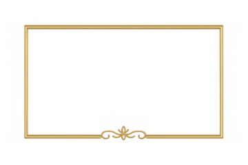 Gold antique border frame with elegant scroll ornament on transparent background, classic vintage design element
