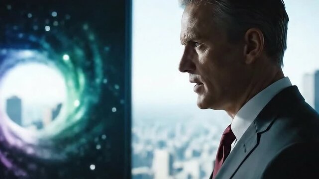 Corporate Executive Talks Near Portal Wormhole