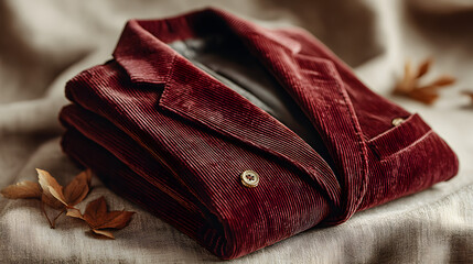 Burgundy velvet blazer flat lay mockup. Autumn fashion template