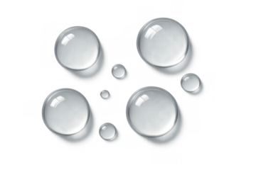 Water drops on transparent background representing freshness, purity, and hydration droplets