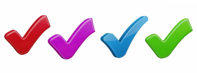 Set Of 3d Colorful Tick mark or Positive Good sign isolated, Check list, Approve Concept 