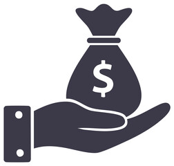 Money bag in hand icon conveying wealth management and investment opportunity