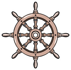 Obraz premium Classic Wooden Ship's Wheel Steering Marine Vessel Navigation Adventure