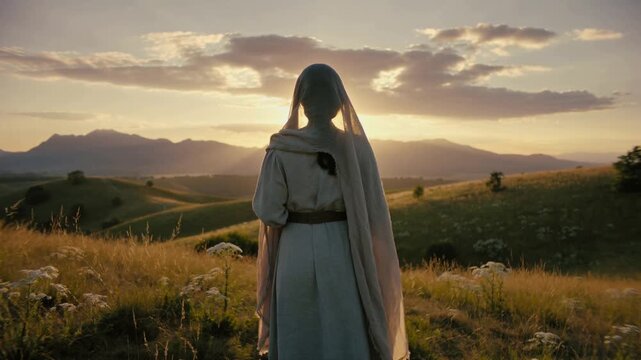 Silhouette mystique au coucher du soleil dans les montagnes