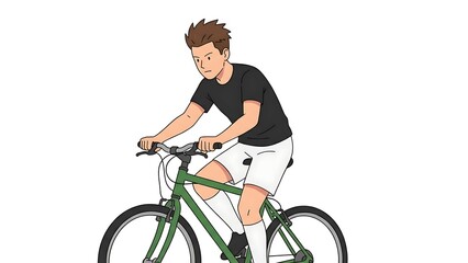 Obraz premium Young Man Riding Green Bike in Casual Attire