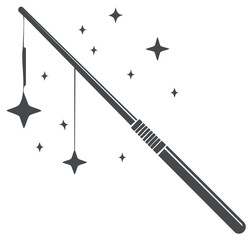 Magical wand with floating stars illustration, design element