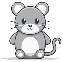 Obraz premium Adorable Grey Cartoon Mouse Character Sitting, Cute Rodent Animal Vector Illustration for Children's Designs