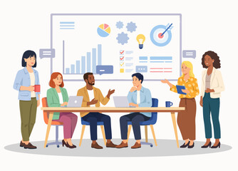 Professional team gathered for strategic business planning in a productive office meeting.