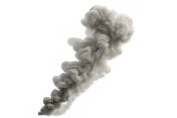 Dark gray smoke plume ascending, depicting industrial pollution, fire disaster, or a powerful explosion effect with a transparent background