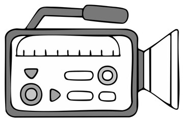 Hand-Drawn Video Camera Icon, Gray and White Retro Camcorder, Analog Recording Equipment, Media Production