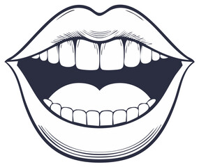 Obraz premium Vintage comic book style line art illustration of an expressive open mouth laughing or shouting